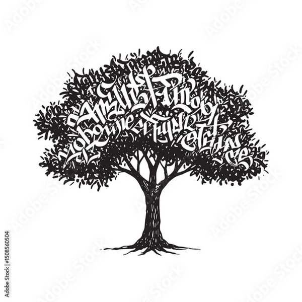 Fototapeta Graffiti Tree Art, A black and white vector illustration with ta