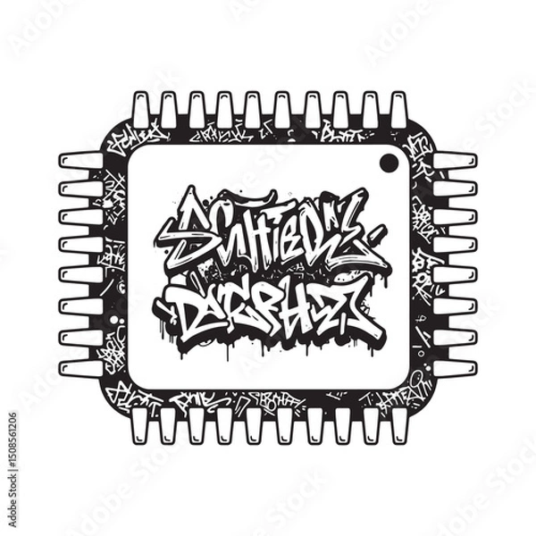 Fototapeta Silicon Chip with Graffiti Tag Vector for Merchandise Apparel Pr