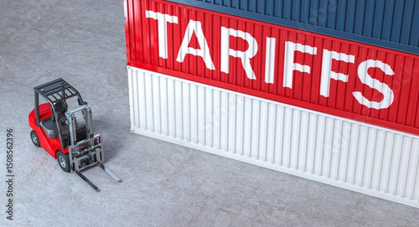 Fototapeta Tariffs, import, export, and international trade barriers 3d background