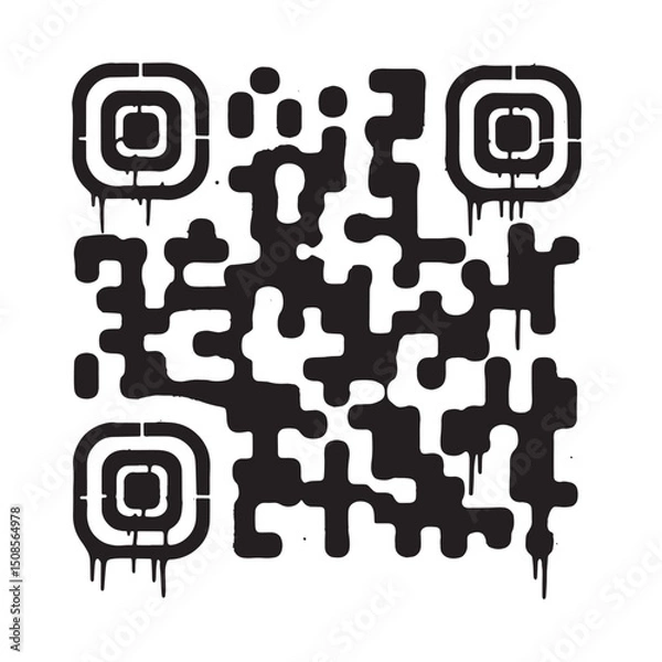 Fototapeta Stylized QR Code Icon with Dripping Paint Effect for Apparel Des