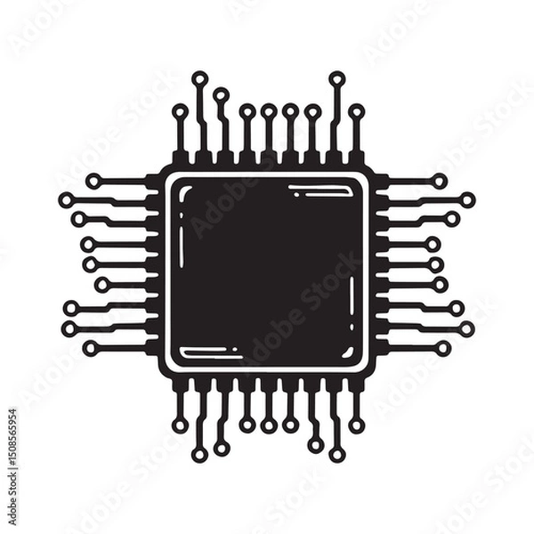 Fototapeta Monochrome Cyberpunk AI Brain Chip Vector Icon for Merchandise A