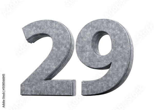 Fototapeta Concrete Number Twenty Nine 29 Digit Made Of Grey Concrete Stone White 3d Illustration