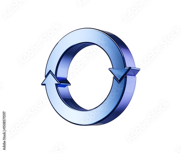 Fototapeta 3d Metallic Blue Clockwise Arrow Loop Symbolizes Recycling And Continuous Rotation. 3D Illustration