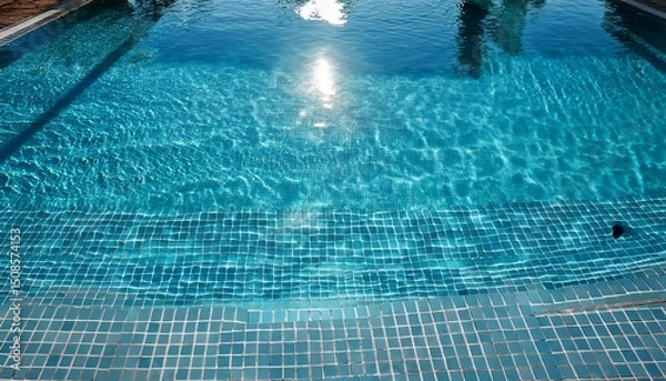 Fototapeta Relaxing view of a shimmering swimming pool reflecting sunlight in a tranquil setting