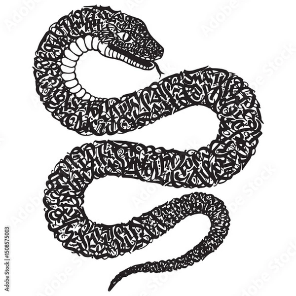 Fototapeta Black and White Vector Serpent Icon with Graffiti Tags Design Pr