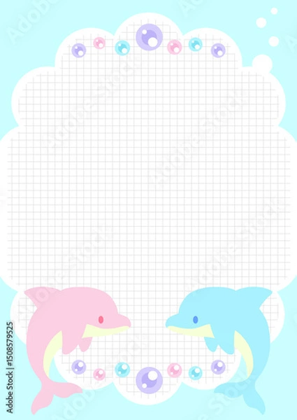 Fototapeta  海の生き物メモイルカ（方眼紙）