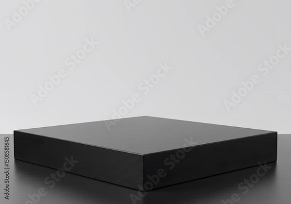 Fototapeta Minimalist Black Square Pedestal on Dark Surface, Blank Backdrop for Product Display, Modern Design