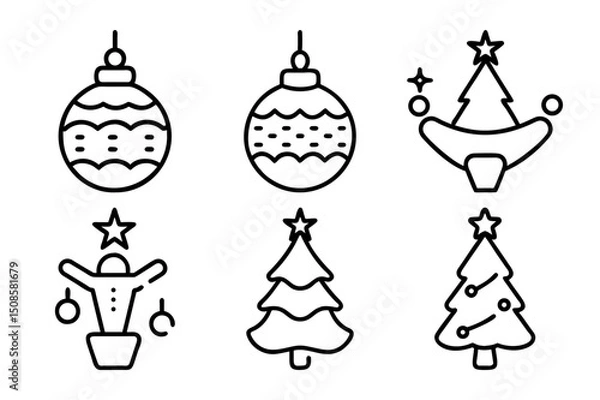 Fototapeta Merry Christmas icon set line Art vector illustration
