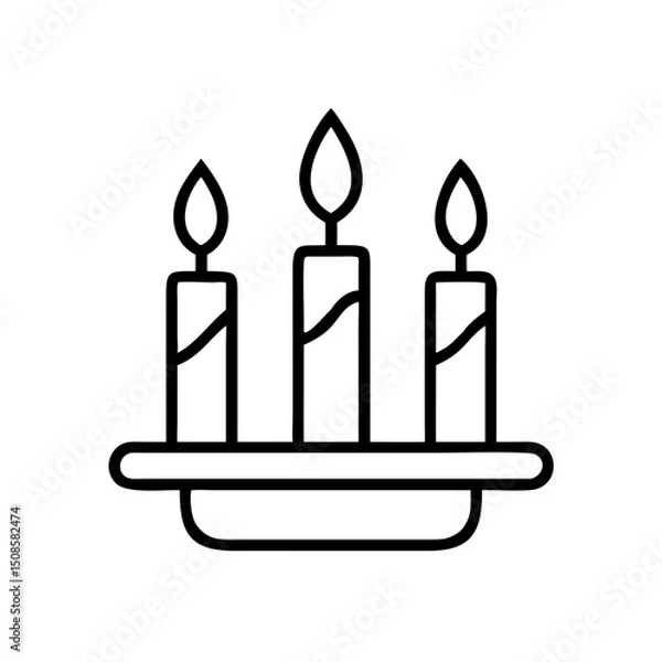 Obraz Kwanzaa candle set icon in black and white line art, celebration of African heritage