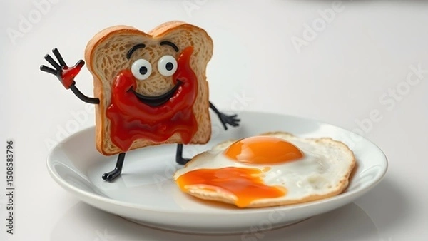 Fototapeta Cheeky bread slice with fried egg 