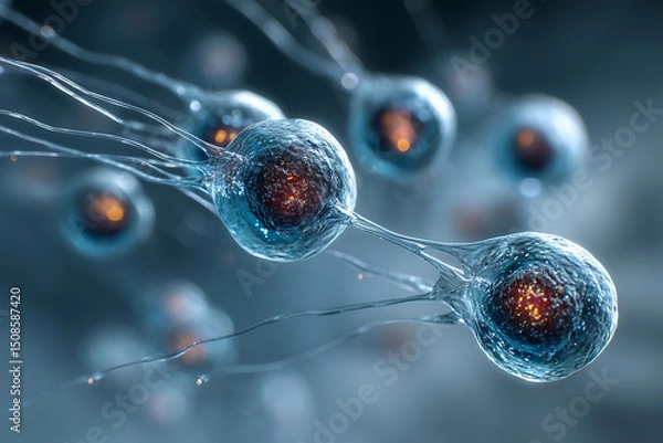Obraz detailed view of multiple cells, showcasing their complex structures in a microscopic landscape
