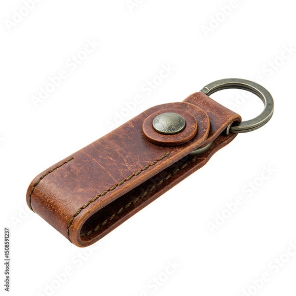 Obraz Brown leather keychain holder isolated on transparent background