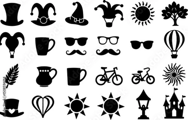Fototapeta Minimal Hipster accessory pictograms collection Silhouettes vector | Premium AI-generated vector
