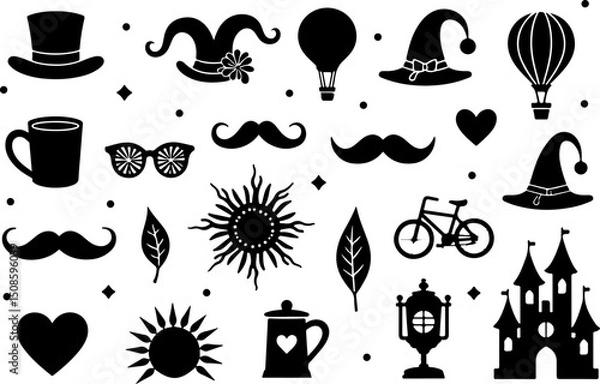 Fototapeta Minimal Hipster accessory pictograms collection Silhouettes vector | Premium AI-generated vector
