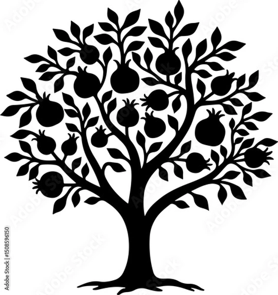 Fototapeta  Black & White Apple Tree Drawing with “Apple” Text | Hand-Drawn Line Art