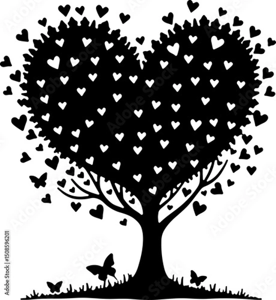 Fototapeta  Black & White Apple Tree Drawing with “Apple” Text | Hand-Drawn Line Art