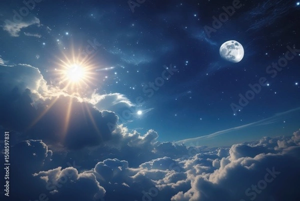 Obraz Dreamy Nighttime View with Two Moons Over a Cloudy Sky

