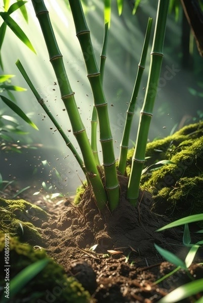 Obraz Beautiful Bamboo Growing in a Forest with Sunlight Streaming In

