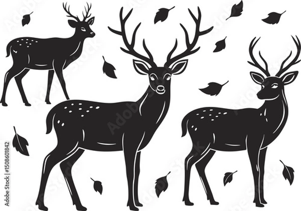 Fototapeta  A peaceful deer standing as autumn leaves fall around it.