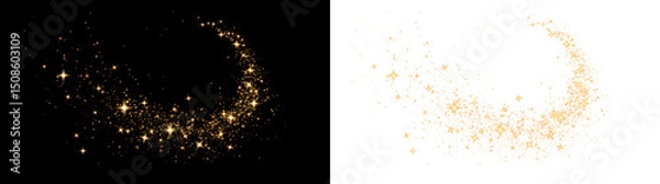 Fototapeta Festive orange sparkle, starburst, and shimmering fireworks on a black background. Glowing particles, warm light, and stardust create a luxurious PNG for holiday and New Year cards