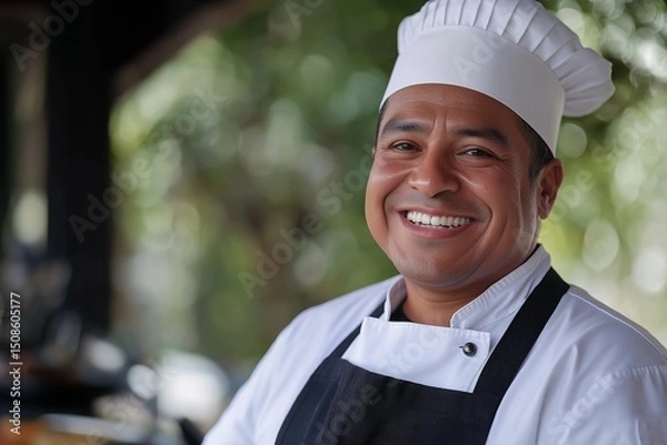 Fototapeta chef smiling in realistic by generative ai