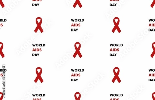 Obraz white background with world aids day text and red ribbon seamless pattern