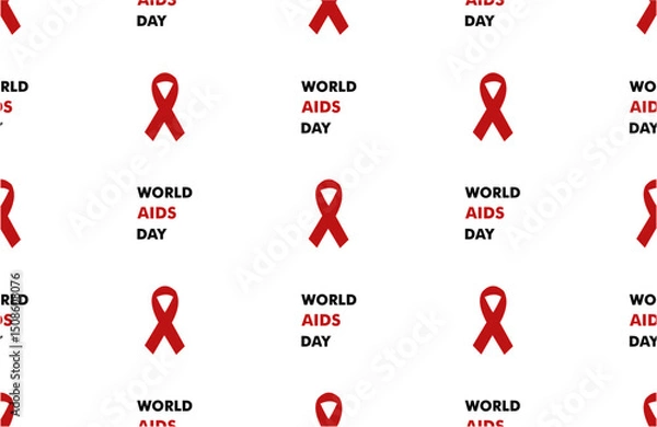 Obraz seamless pattern with world aids day text and red ribbon on white background