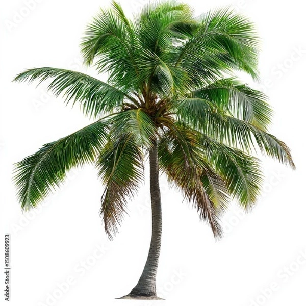 Fototapeta Isolated Lush Green Coconut Palm Tree, Tropical Plant Image, Summer Vacation Palm tree, coconut tree
