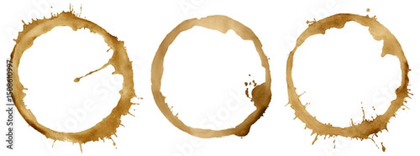 Obraz Round traces of brown paint or coffee. Circle paint marks with splashes isolated on transparent background