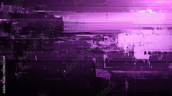Obraz Abstract purple digital background with glitch effects and distorted pixel textures

