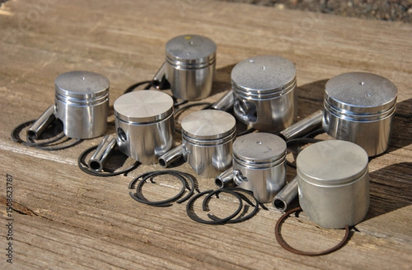 Fototapeta pistons with rings of different sizes for garden gasoline tools