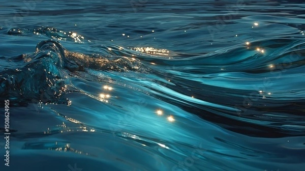 Obraz Ocean Waves Texture with Blue Water Surface, and Sunlight Glare.