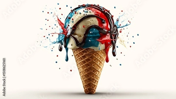 Obraz Patrioic Ice Cream Cone Splash.