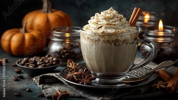 Obraz Pumpkin Spice Latte with Autumn Drink, and Cozy Fall.