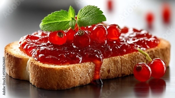 Obraz Red Currant Jam Toast Breakfast Food.