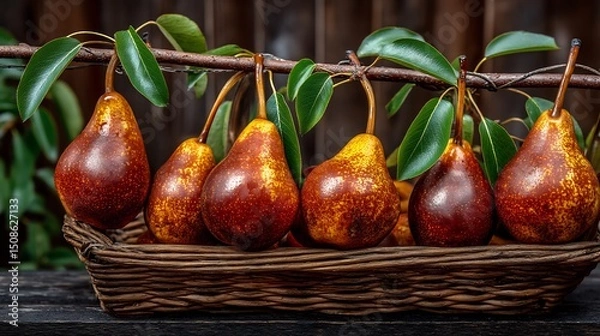 Obraz Ripe Pears Basket with Autumn Harvest, and Farm Fresh.