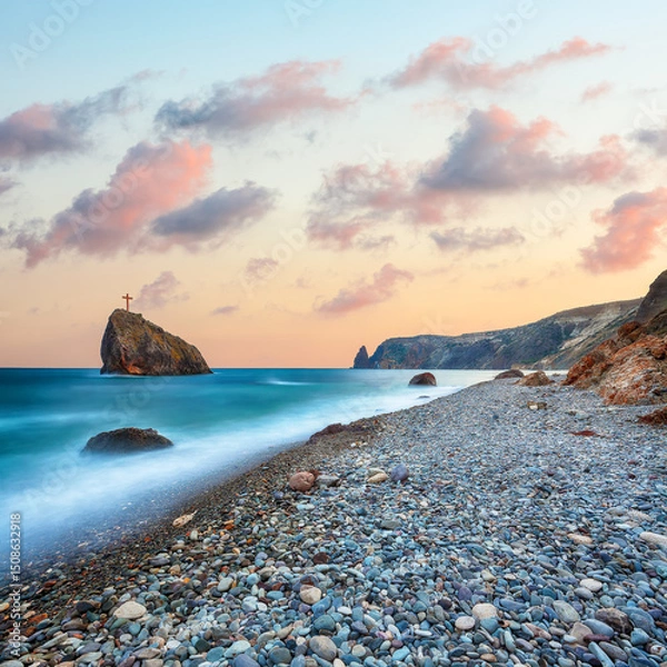 Fototapeta Amazing view of the beach and rocks shot with a long exposure.