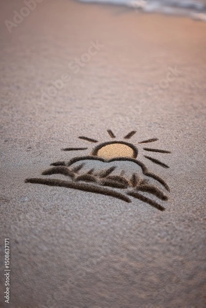 Obraz AI-powered sand art projection for children at beach, AI-powered recreation