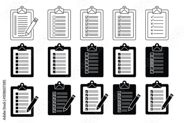Obraz Checklist, To-do-list and Task Management vector icon set with Editable Strokes on Transparent Background