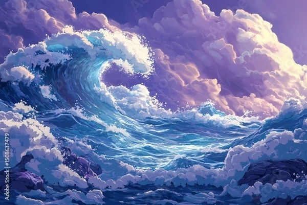 Fototapeta big wave ocean 3d by generative ai
