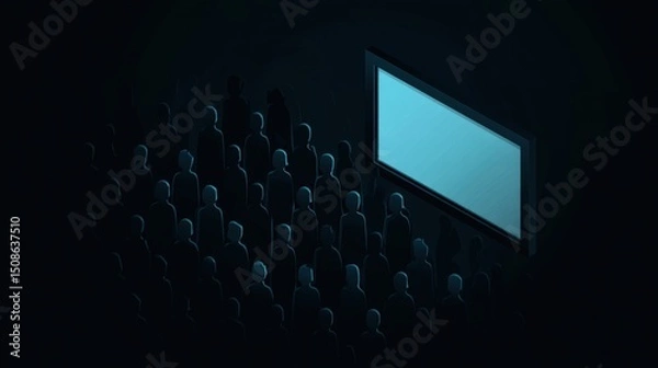 Fototapeta Black screen with glowing puppet silhouettes, Digital Puppet Master