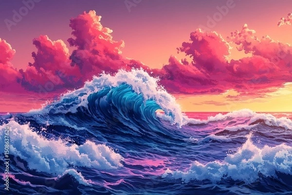 Fototapeta big wave ocean 3d by generative ai