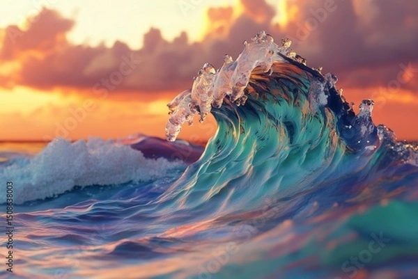 Fototapeta big wave ocean 3d by generative ai