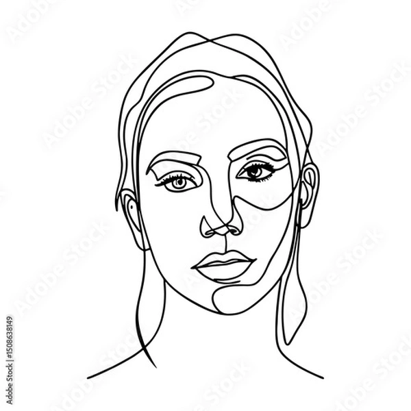 Fototapeta Elegant vector sketch of a woman's face with flowing hair and captivating eyes, perfect for fashion and beauty illustration