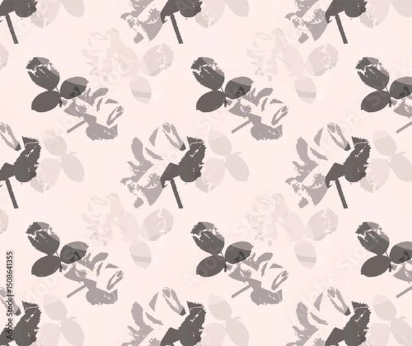 Obraz Seamless grunge rose pattern with traced floral silhouettes in monochrome tones. Vector texture perfect for fabric, packaging, wallpaper, wrapping paper, branding, or alternative fashion projects.