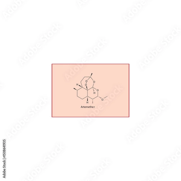 Fototapeta Artemether molecule molecular structure, antimalarial compound skeletal formula, simple diagram illustration