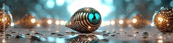 Fototapeta Abstract Metallic Spheres with Teal Accents and Bokeh Lights