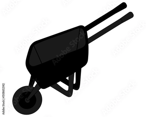 Fototapeta Wheelbarrow. Cart with handles on one wheel for transporting goods. Silhouette. Vector illustration. Isolated white background. Idea for web design.
