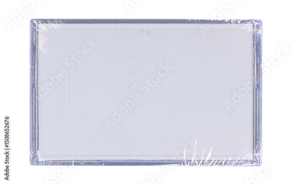 Fototapeta Old cassette tape case on black background. Isolated music transparent mockup. Clean cover box template.
