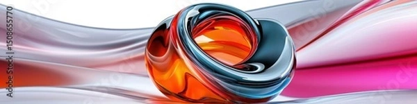Fototapeta Abstract Sphere on Flowing Fabric Orange Blue Pink White 3D Render